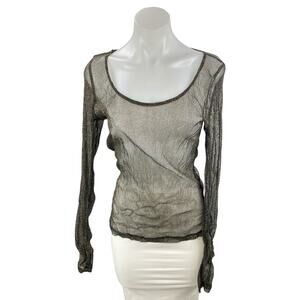 2lot & Delicious Black Mesh Sheer Skull Long Sleeve Scoop Neck Blouse Top Size L